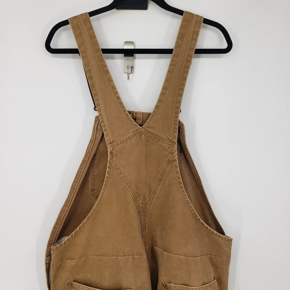 Vintage Carhartt Thrashed Duck Canvas Quilted Lined Bib Overalls 42x34 Distress